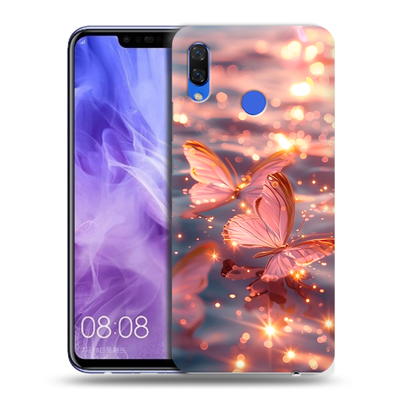 Силиконовый чехол на Huawei Nova 3i с принтом бабочки розовые Силиконовый чехол на Huawei Nova 3i с принтом бабочки розовые