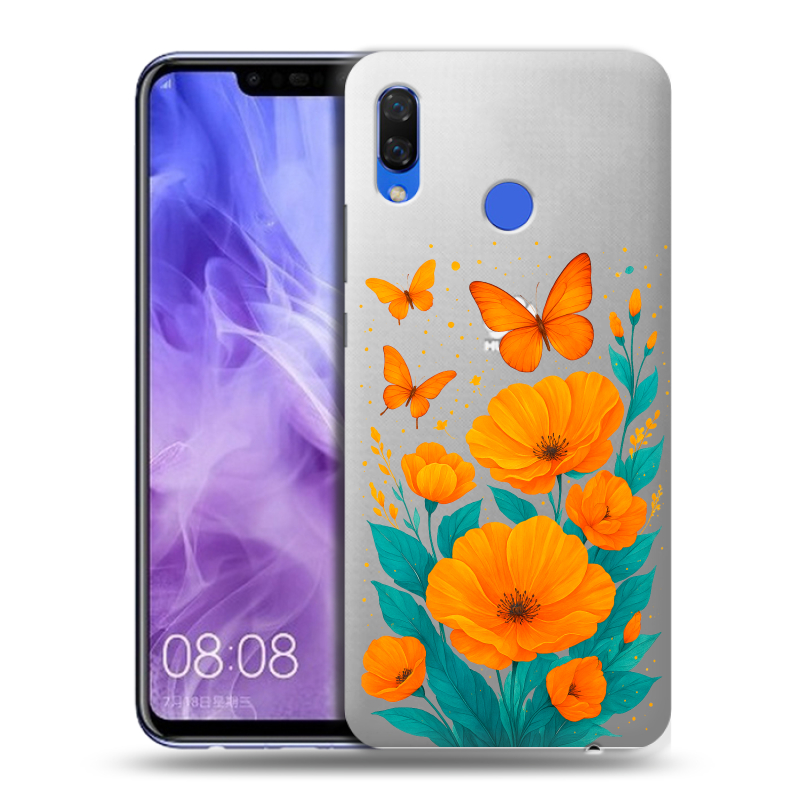 Силиконовый чехол на Huawei Nova 3i с принтом цветы бабочки Силиконовый чехол на Huawei Nova 3i с принтом цветы бабочки