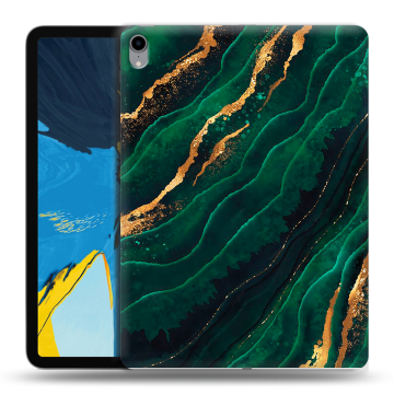 Силиконовый чехол на планшета IPad Pro 11 с принтом Мрамор зеленое золото