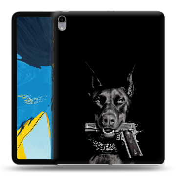 Силиконовый чехол на планшета IPad Pro 11 с принтом Доберман и пистолет