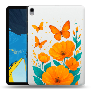 Силиконовый чехол на IPad Pro 11 с принтом цветы бабочки