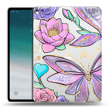 Силиконовый чехол на планшета IPad Pro 12.9 (2018) с принтом Бабочки и цветы Силиконовый чехол на планшета IPad Pro 12.9 (2018) с принтом Бабочки и цветы