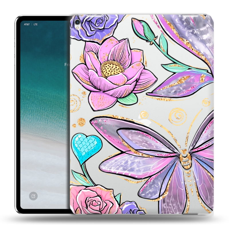 Силиконовый чехол на IPad Pro 12.9 (2018) с принтом Бабочки и цветы Силиконовый чехол на IPad Pro 12.9 (2018) с принтом Бабочки и цветы