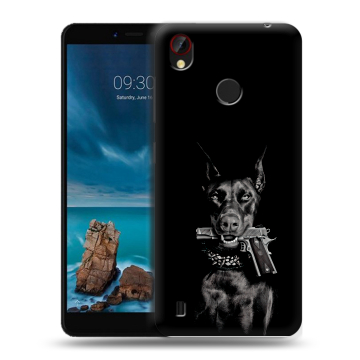 Силиконовый чехол на ZTE Blade A7 Vita с принтом Доберман и пистолет