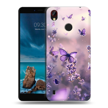 Силиконовый чехол на ZTE Blade A7 Vita с принтом бабочки и лаванда