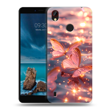 Силиконовый чехол на ZTE Blade A7 Vita с принтом бабочки розовые