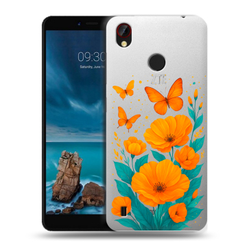 Силиконовый чехол на ZTE Blade A7 Vita с принтом цветы бабочки