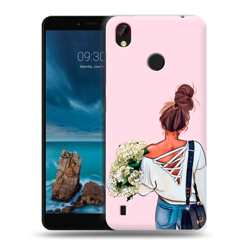 Силиконовый чехол на ZTE Blade A7 Vita с принтом Девушка и букет Силиконовый чехол на ZTE Blade A7 Vita с принтом Девушка и букет