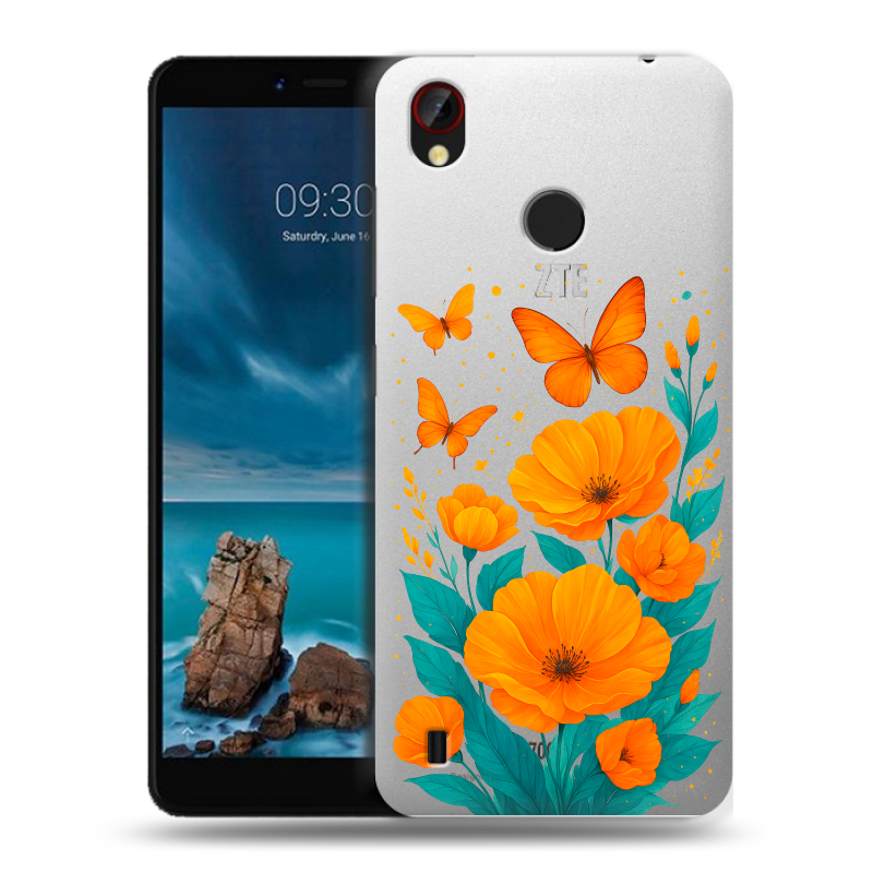 Силиконовый чехол на ZTE Blade A7 Vita с принтом цветы бабочки Силиконовый чехол на ZTE Blade A7 Vita с принтом цветы бабочки