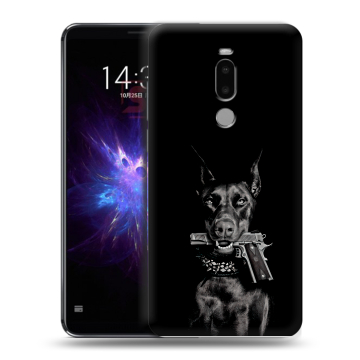 Силиконовый чехол на Meizu Note 8 с принтом Доберман и пистолет Силиконовый чехол на Meizu Note 8 с принтом Доберман и пистолет