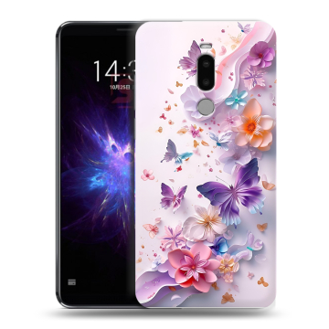Силиконовый чехол на Meizu Note 8 с принтом цветы бабочки