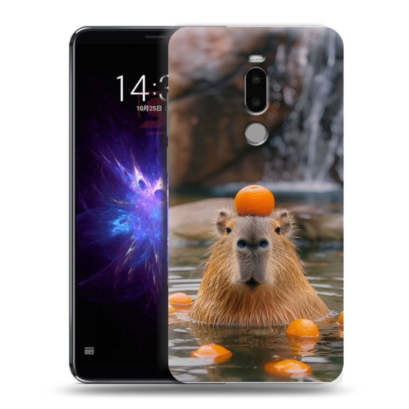 Силиконовый противоударный чехол на Meizu Note 8 с принтом Капибара с апельсином Силиконовый противоударный чехол на Meizu Note 8 с принтом Капибара с апельсином
