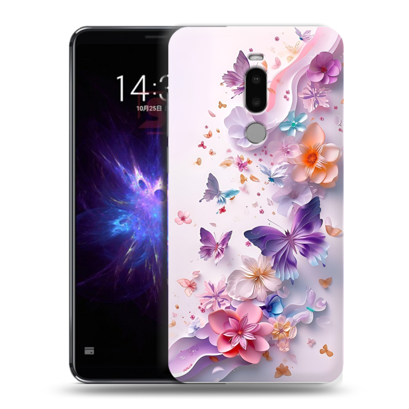 Силиконовый чехол на Meizu Note 8 с принтом цветы бабочки Силиконовый чехол на Meizu Note 8 с принтом цветы бабочки