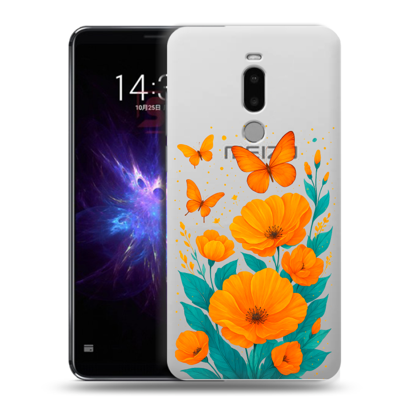 Силиконовый противоударный чехол на Meizu Note 8 с принтом цветы бабочки Силиконовый противоударный чехол на Meizu Note 8 с принтом цветы бабочки