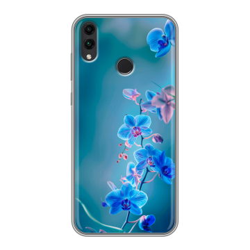 Силиконовый чехол на Huawei Honor 8C с принтом Голубые цветы Силиконовый чехол на Huawei Honor 8C с принтом Голубые цветы