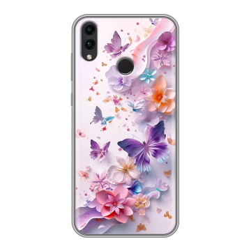 Силиконовый чехол на Huawei Honor 8C с принтом цветы бабочки Силиконовый чехол на Huawei Honor 8C с принтом цветы бабочки