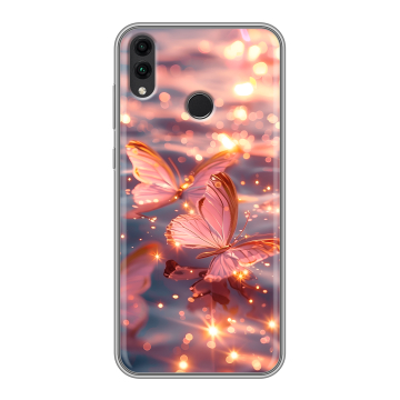 Силиконовый чехол на Huawei Honor 8C с принтом бабочки розовые Силиконовый чехол на Huawei Honor 8C с принтом бабочки розовые