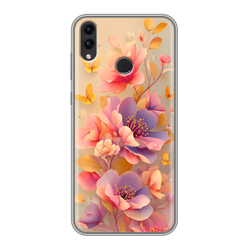 Силиконовый чехол на Huawei Honor 8C с принтом Цветы и бабочки Силиконовый чехол на Huawei Honor 8C с принтом Цветы и бабочки
