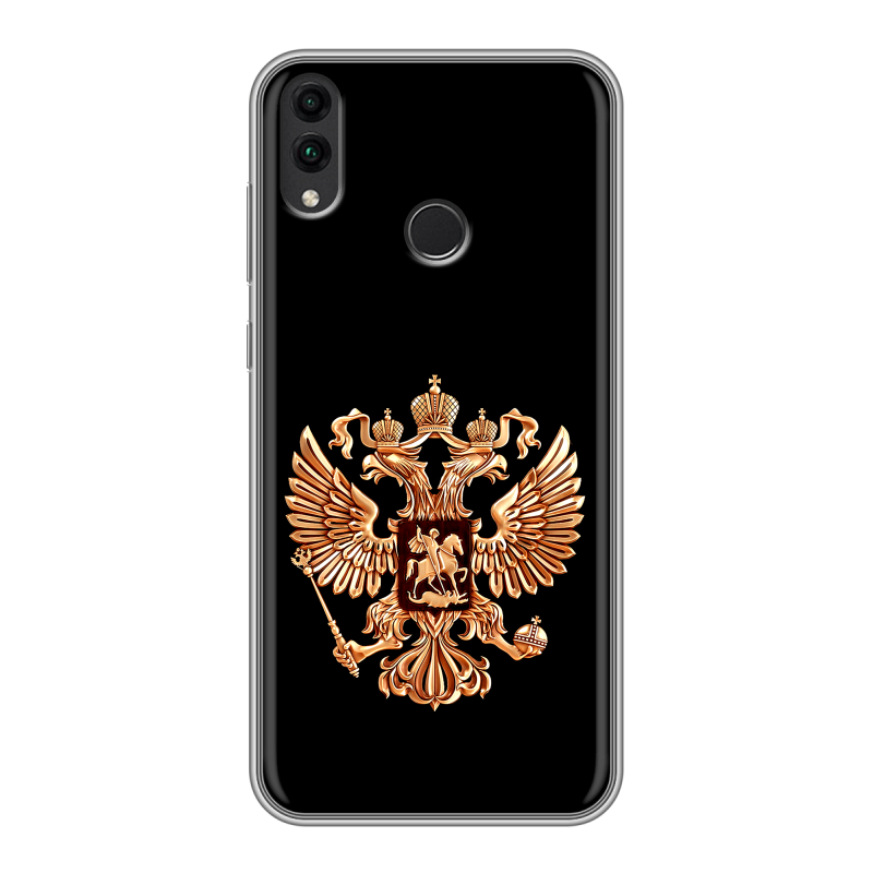 Силиконовый противоударный чехол на Huawei Honor 8C с принтом Герб России золотой Силиконовый противоударный чехол на Huawei Honor 8C с принтом Герб России золотой