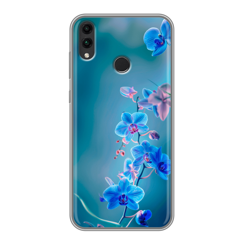 Пластиковый чехол на Huawei Honor 8C с принтом Голубые цветы Пластиковый чехол на Huawei Honor 8C с принтом Голубые цветы