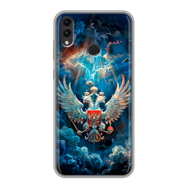 Силиконовый противоударный чехол на Huawei Honor 8C с принтом Герб флаг России Силиконовый противоударный чехол на Huawei Honor 8C с принтом Герб флаг России