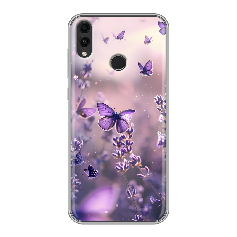 Силиконовый чехол на Huawei Honor 8C с принтом бабочки и лаванда Силиконовый чехол на Huawei Honor 8C с принтом бабочки и лаванда