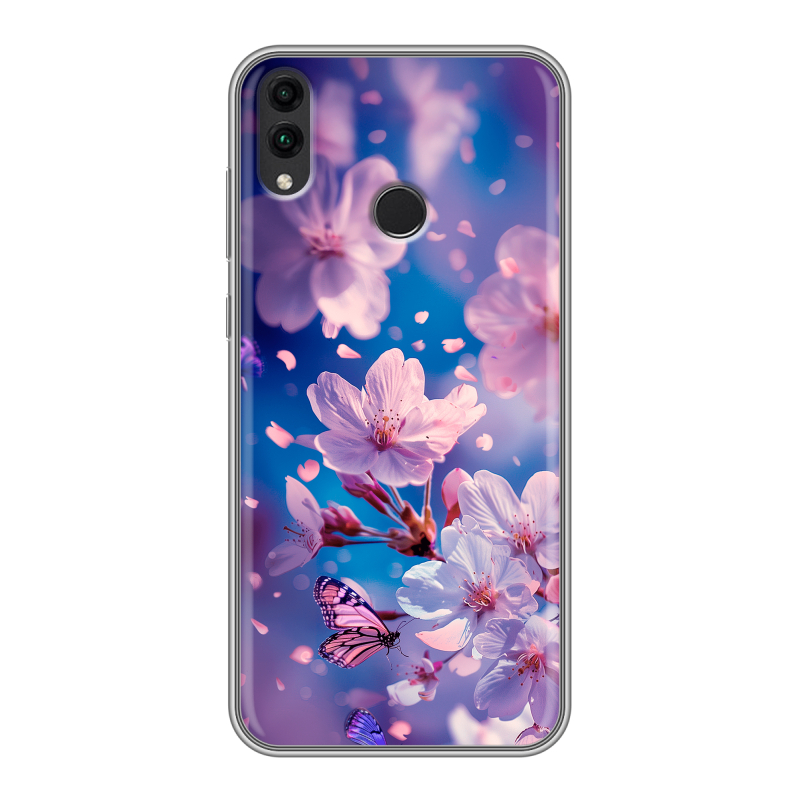 Пластиковый чехол на Huawei Honor 8C с принтом цветы бабочки Пластиковый чехол на Huawei Honor 8C с принтом цветы бабочки