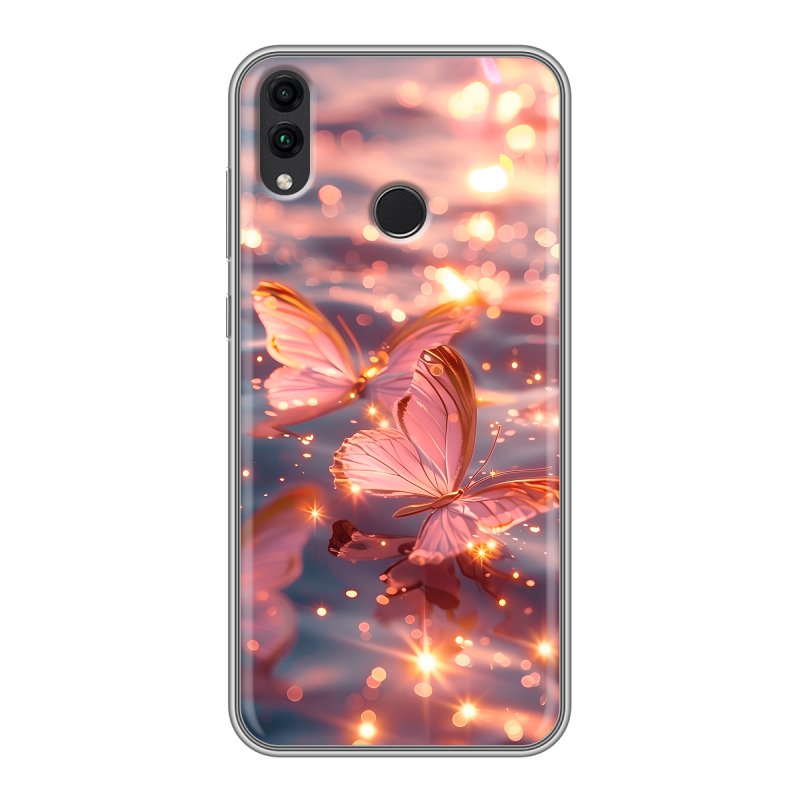 Пластиковый чехол на Huawei Honor 8C с принтом бабочки розовые Пластиковый чехол на Huawei Honor 8C с принтом бабочки розовые