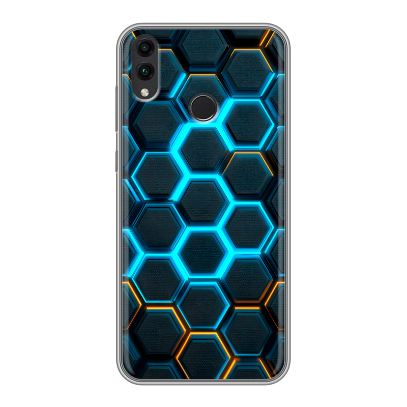 Силиконовый чехол на Huawei Honor 8C с принтом Неоновые соты Силиконовый чехол на Huawei Honor 8C с принтом Неоновые соты