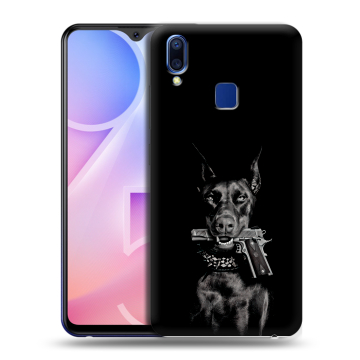 Пластиковый чехол на Vivo Y95 с принтом Доберман и пистолет Пластиковый чехол на Vivo Y95 с принтом Доберман и пистолет