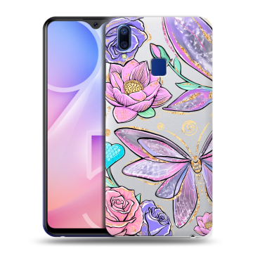 Пластиковый чехол на Vivo Y95 с принтом Бабочки и цветы Пластиковый чехол на Vivo Y95 с принтом Бабочки и цветы