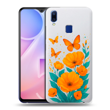 Пластиковый чехол на Vivo Y95 с принтом цветы бабочки Пластиковый чехол на Vivo Y95 с принтом цветы бабочки