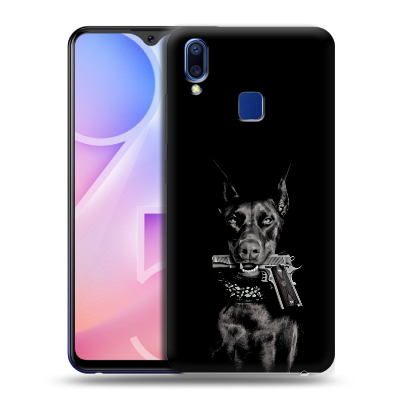 Пластиковый чехол на Vivo Y95 с принтом Доберман и пистолет Пластиковый чехол на Vivo Y95 с принтом Доберман и пистолет