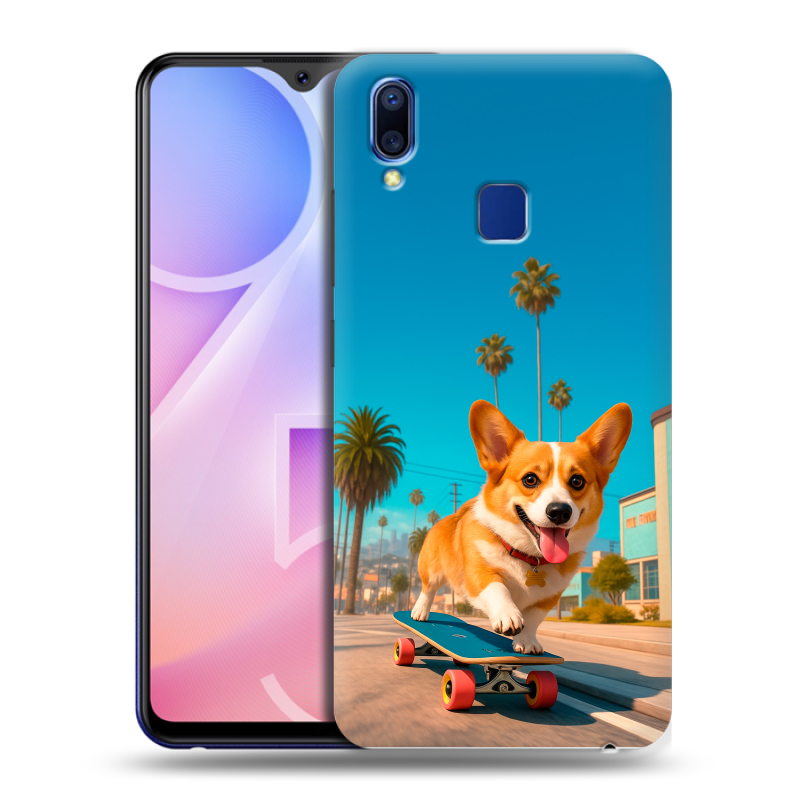 Пластиковый чехол на Vivo Y95 с принтом Корги на скейте Пластиковый чехол на Vivo Y95 с принтом Корги на скейте