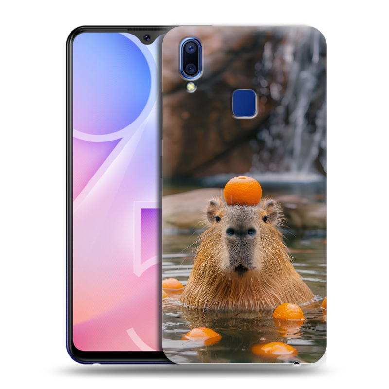 Пластиковый чехол на Vivo Y95 с принтом Капибара с апельсином Пластиковый чехол на Vivo Y95 с принтом Капибара с апельсином