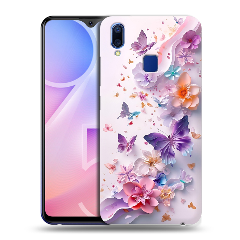 Пластиковый чехол на Vivo Y95 с принтом цветы бабочки Пластиковый чехол на Vivo Y95 с принтом цветы бабочки