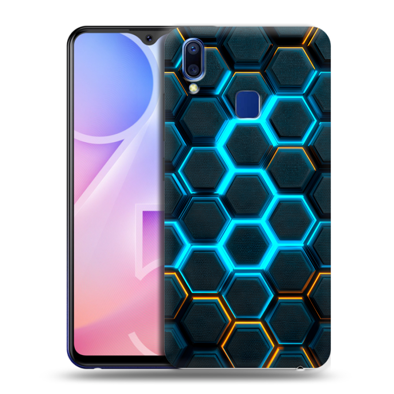 Пластиковый чехол на Vivo Y95 с принтом Неоновые соты Пластиковый чехол на Vivo Y95 с принтом Неоновые соты