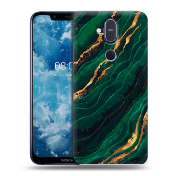 Пластиковый чехол на Nokia 8.1 с принтом Мрамор зеленое золото Пластиковый чехол на Nokia 8.1 с принтом Мрамор зеленое золото