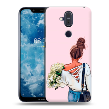 Пластиковый чехол на Nokia 8.1 с принтом Девушка и букет Пластиковый чехол на Nokia 8.1 с принтом Девушка и букет