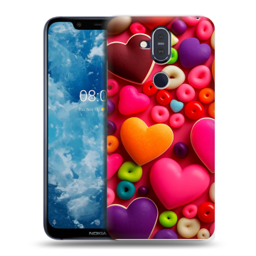 Пластиковый чехол на Nokia 8.1 с принтом Сердечки Пластиковый чехол на Nokia 8.1 с принтом Сердечки