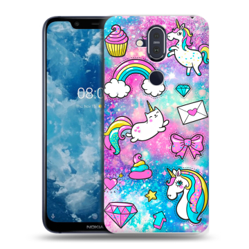 Пластиковый чехол на Nokia 8.1 с принтом Единороги Пластиковый чехол на Nokia 8.1 с принтом Единороги