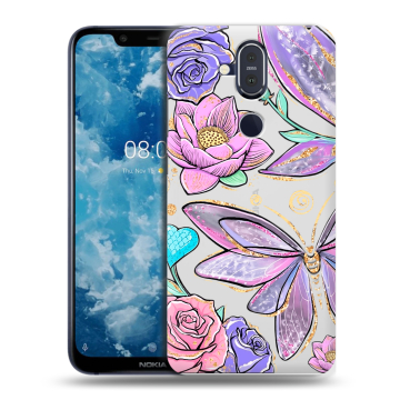 Пластиковый чехол на Nokia 8.1 с принтом Бабочки и цветы Пластиковый чехол на Nokia 8.1 с принтом Бабочки и цветы