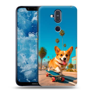 Пластиковый чехол на Nokia 8.1 с принтом Корги на скейте Пластиковый чехол на Nokia 8.1 с принтом Корги на скейте