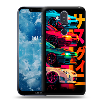 Пластиковый чехол на Nokia 8.1 с принтом Гоночные машины Пластиковый чехол на Nokia 8.1 с принтом Гоночные машины