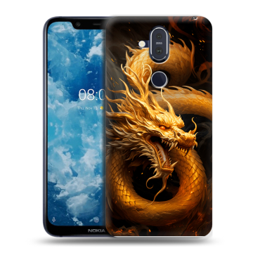 Пластиковый чехол на Nokia 8.1 с принтом Золотой дракон