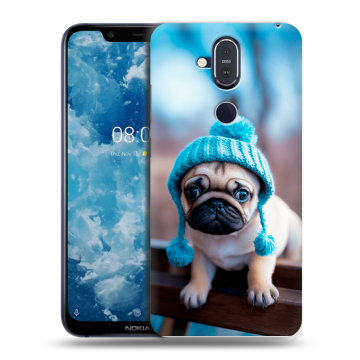 Пластиковый чехол на Nokia 8.1 с принтом Мопс в шапке Пластиковый чехол на Nokia 8.1 с принтом Мопс в шапке