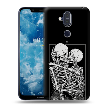 Пластиковый чехол на Nokia 8.1 с принтом Поцелуй скелетов Пластиковый чехол на Nokia 8.1 с принтом Поцелуй скелетов