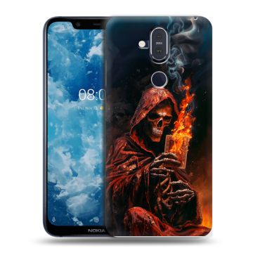 Пластиковый чехол на Nokia 8.1 с принтом Скелет и карты Пластиковый чехол на Nokia 8.1 с принтом Скелет и карты
