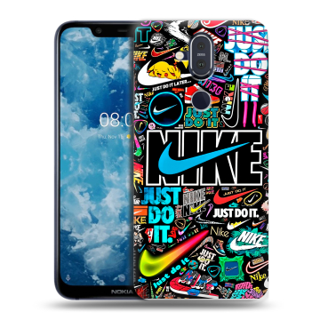 Пластиковый чехол на Nokia 8.1 с принтом найк nike черный
