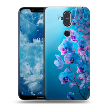 Пластиковый чехол на Nokia 8.1 с принтом голубые орхидеи Пластиковый чехол на Nokia 8.1 с принтом голубые орхидеи
